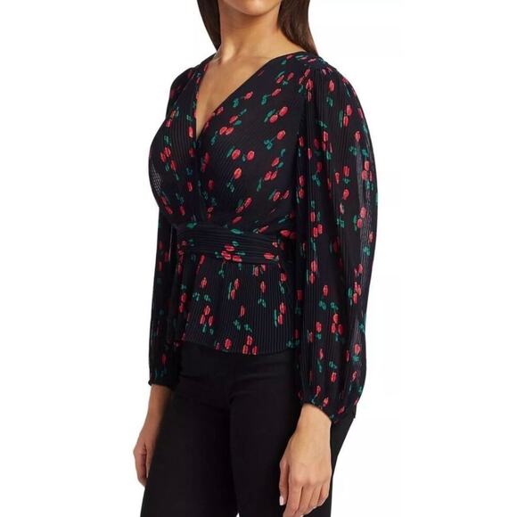 The Kooples Black Cherry Love  Pleated Sheer Top 1 S - Picture 1 of 7
